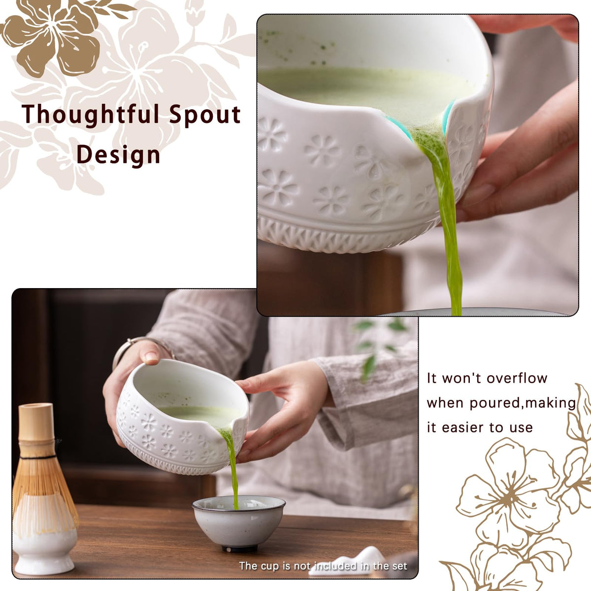 Buucup 7-Piece Green Ceramic Matcha Set – Bowl, Bamboo Whisk, Scoop, Holder, Rest, Sifter & Tea Towel