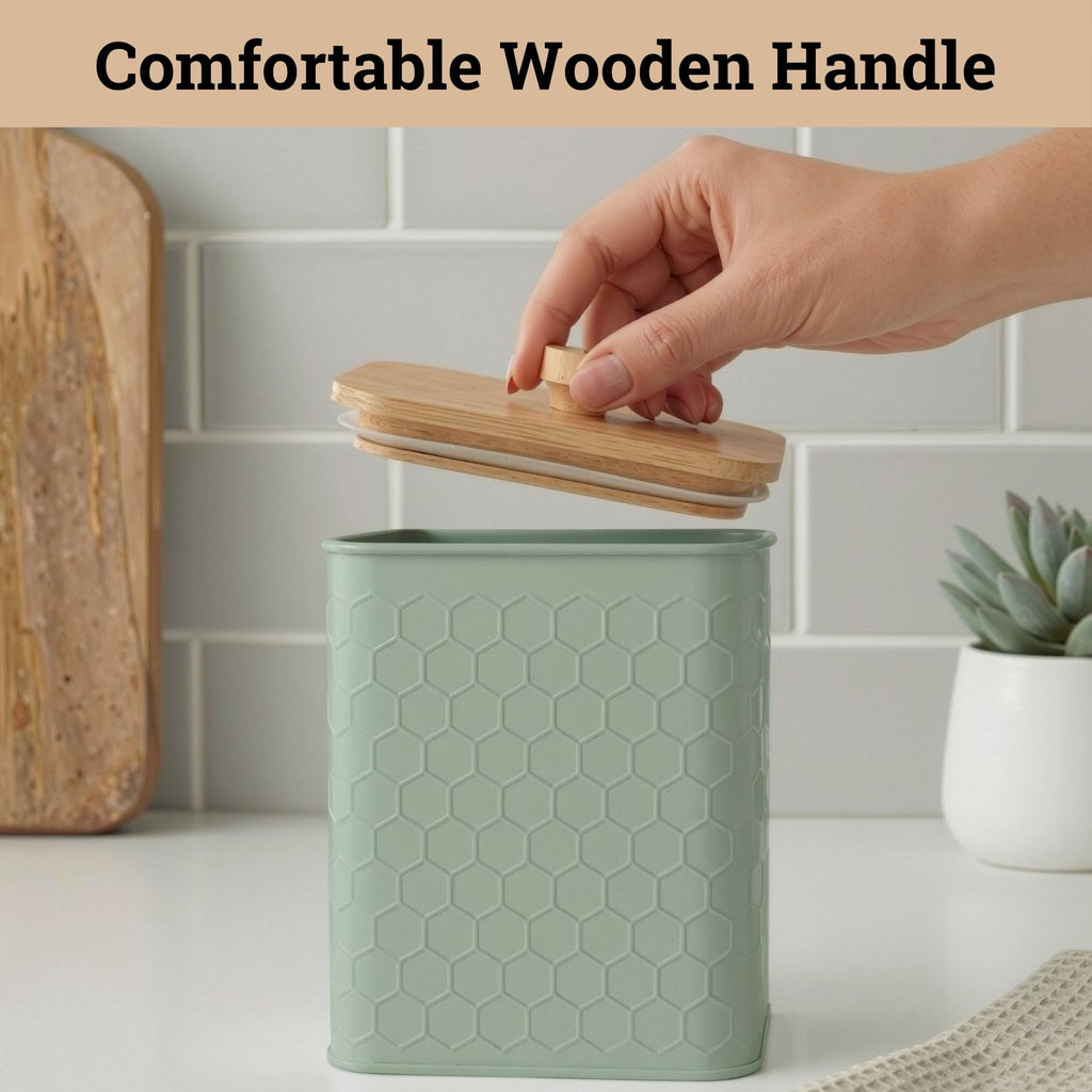 Honeycomb Metal Kitchen Canister Set of 4 – Airtight Bamboo Lids, Matte Black, 1.25–6.5 qt