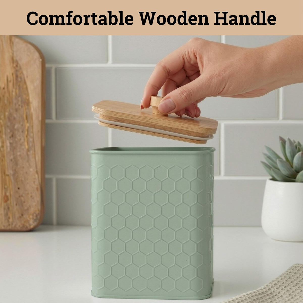Honeycomb Metal Kitchen Canister Set of 4 – Airtight Bamboo Lids, Matte Black, 1.25–6.5 qt