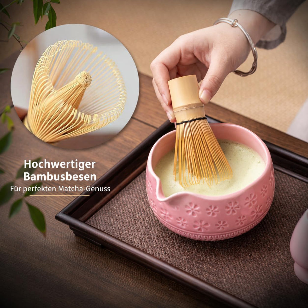 Buucup 7-Piece Green Ceramic Matcha Set – Bowl, Bamboo Whisk, Scoop, Holder, Rest, Sifter & Tea Towel