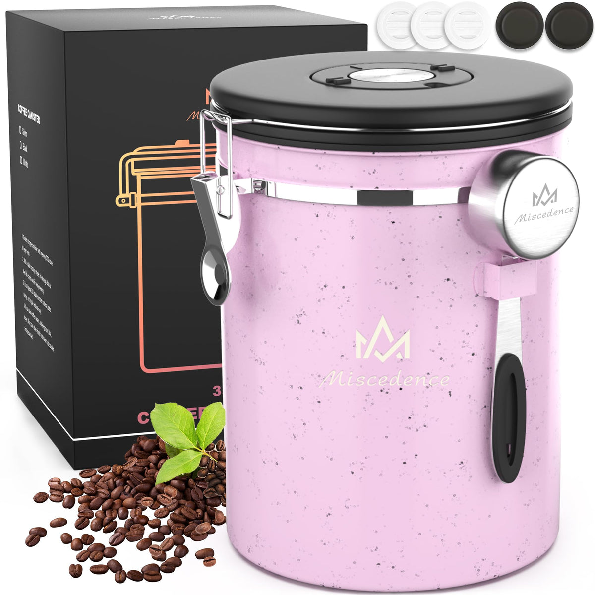 38 oz Stainless Steel Coffee Canister with Date Tracker & CO2 Valve – Mint Green, Airtight