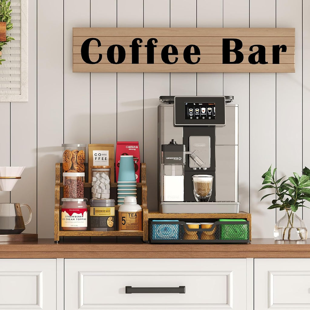 3-Tier Coffee Station Organizer with K-Cup Holder – Rustic Brown