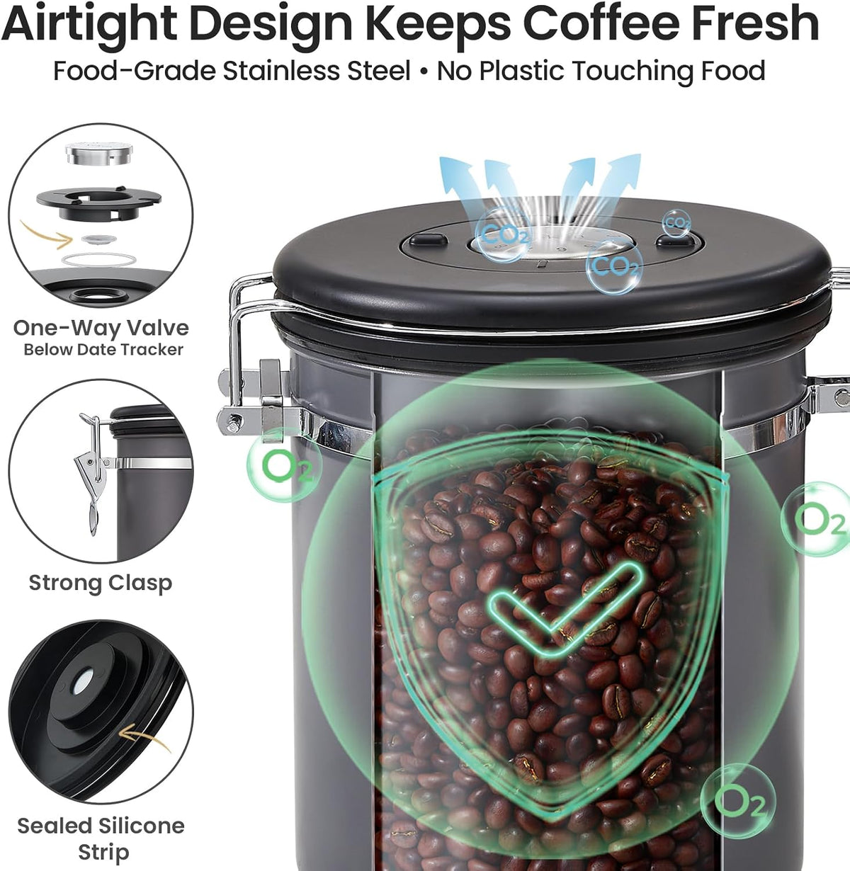 Veken Airtight Coffee Canister 39oz – Gray