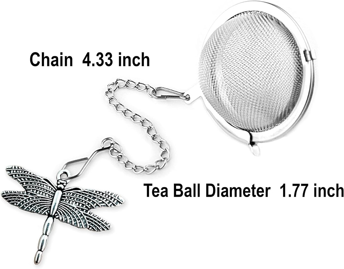 Tea Ball Infuser Set of 2 with Dragonfly & Butterfly Charms – Stainless Steel, Loose Leaf