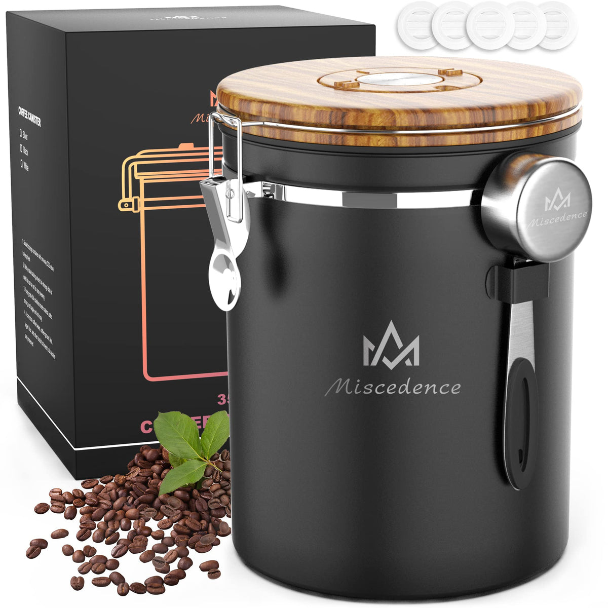 38 oz Stainless Steel Coffee Canister with Date Tracker & CO2 Valve – Mint Green, Airtight