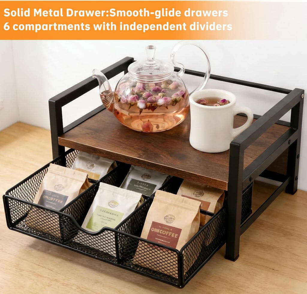 Tea Bag Organizer with 6 Compartments – Extra Large