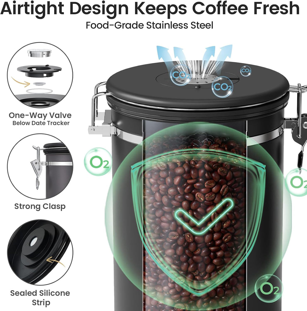 Veken Airtight Coffee Canister with Window 22oz – Black