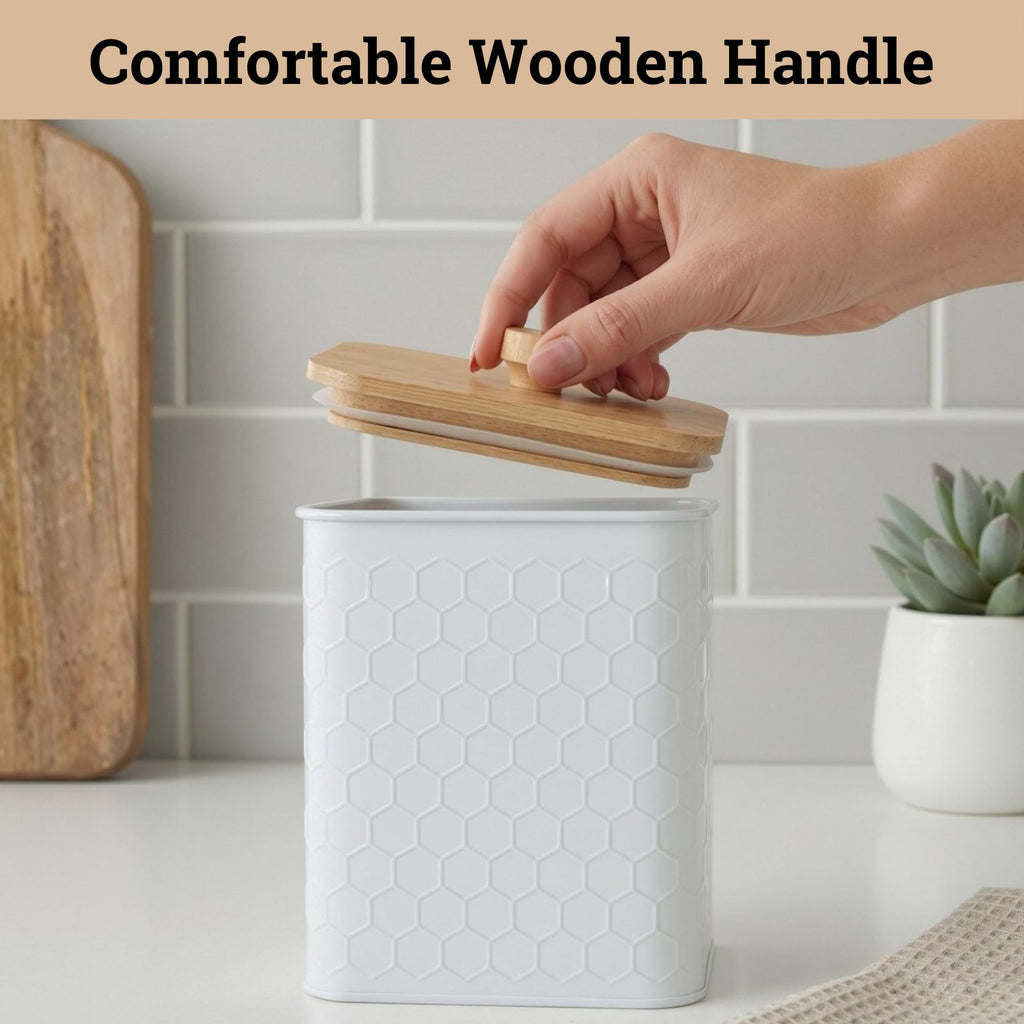Honeycomb Metal Kitchen Canister Set of 4 – Airtight Bamboo Lids, Matte Black, 1.25–6.5 qt