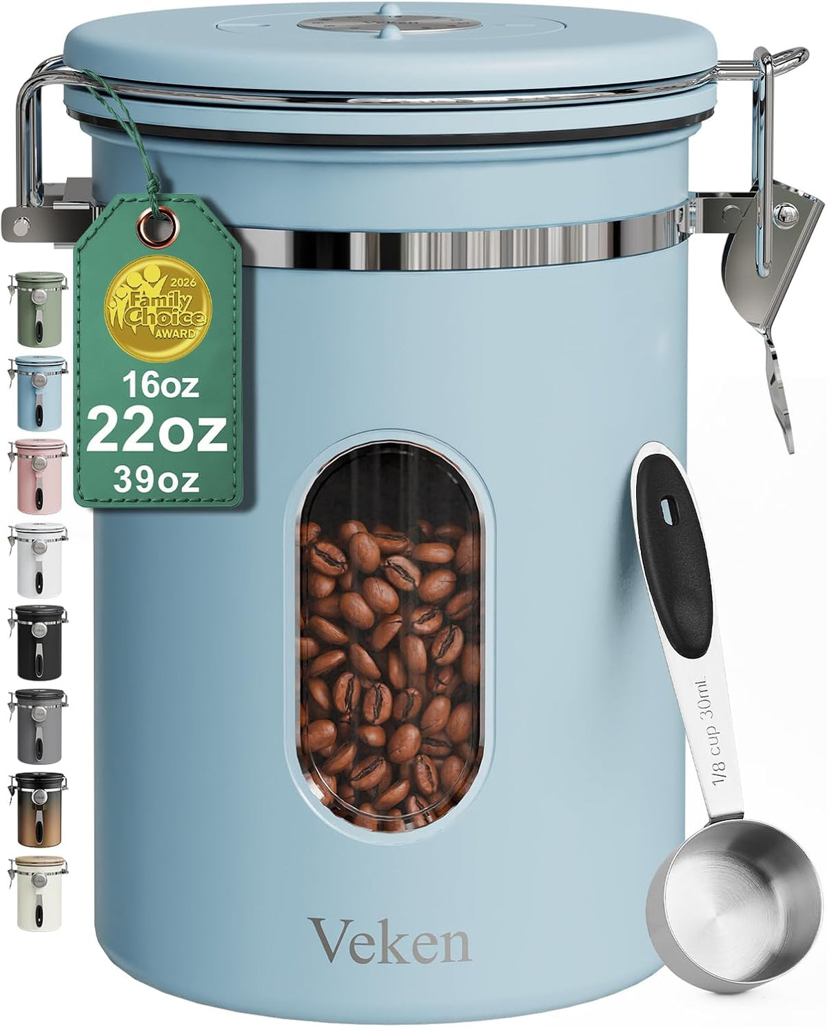 Veken Airtight Coffee Canister with Window 22oz – Black