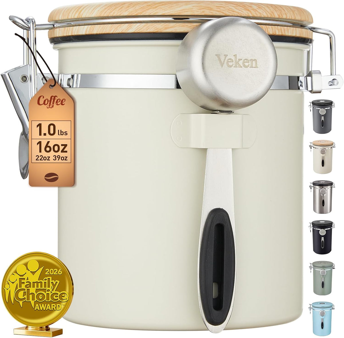 Veken Airtight Coffee Canister 39oz – Gray