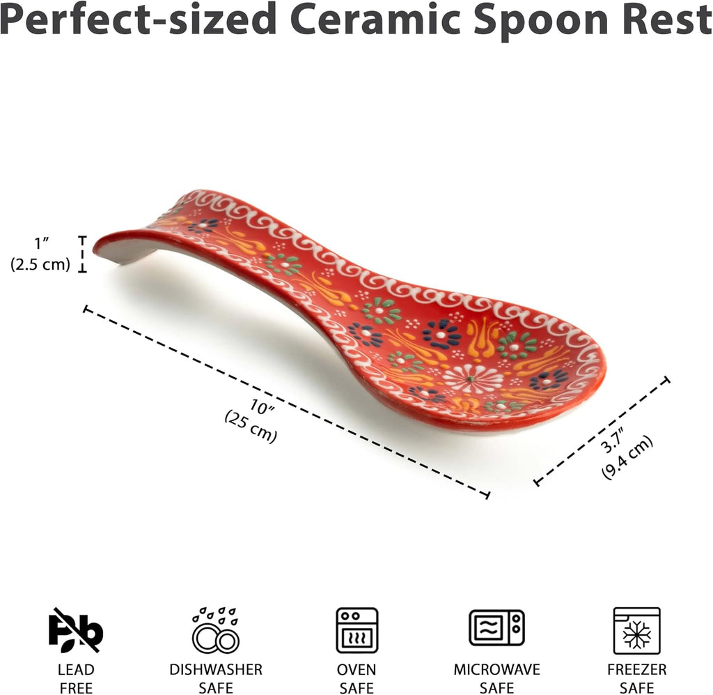 Handmade Ceramic Spoon Rest, Set of 2 – 5", Orange & Navy Blue, Farmhouse Style