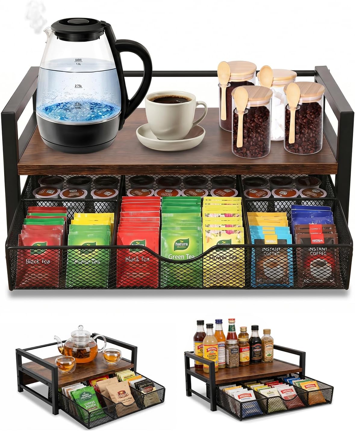 Tea Bag Organizer with 6 Compartments – Extra Large