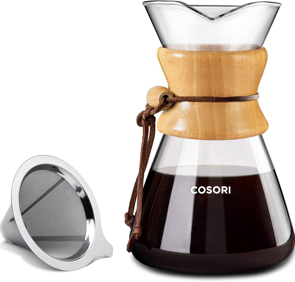 Cosori Pour Over Coffee Maker – Double-Layer Stainless Filter, 34 oz, 8 Cup