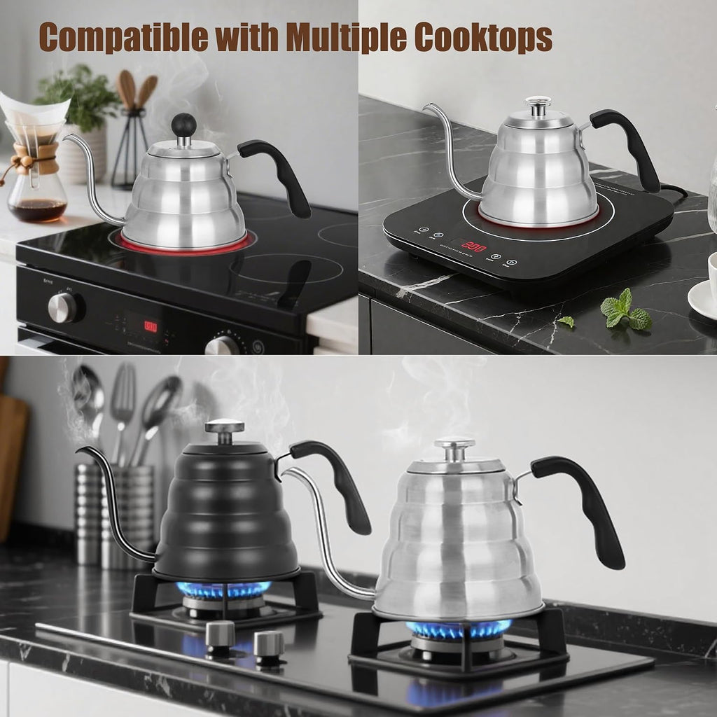 Stovetop Gooseneck Kettle with Thermometer – 40oz Stainless Steel, Pour Over
