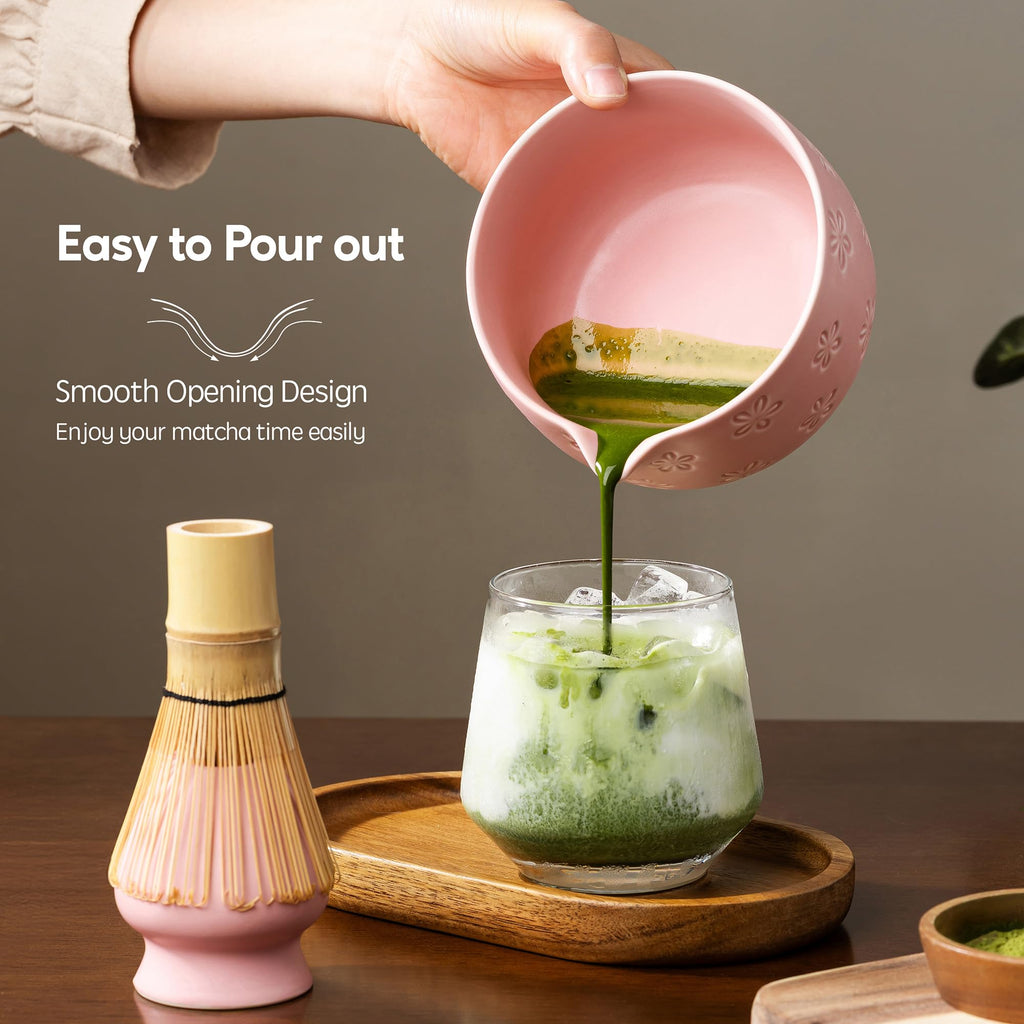 6-Piece Ceramic Matcha Set – Blue Cherry Blossom Bowl, 100-Prong Whisk, Scoop & Sifter