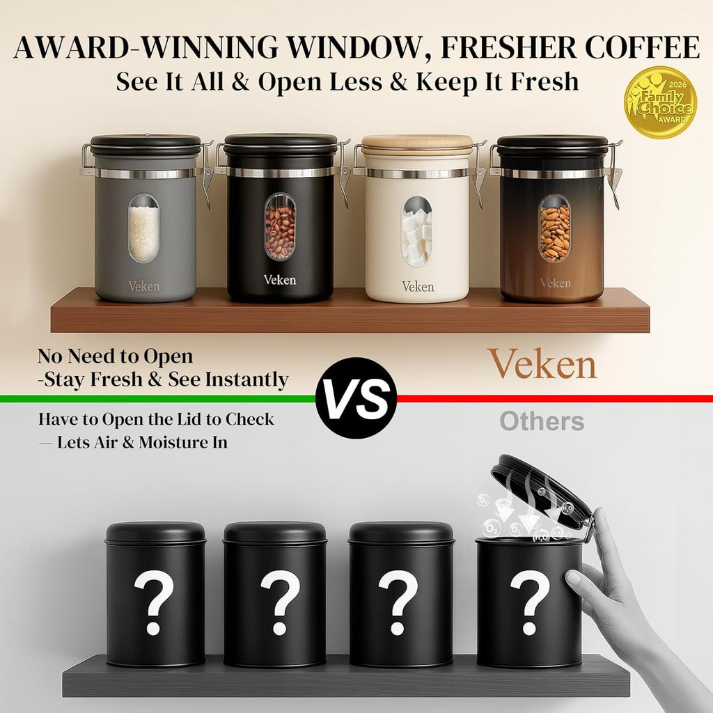 Veken Airtight Coffee Canister with Window 22oz – Black