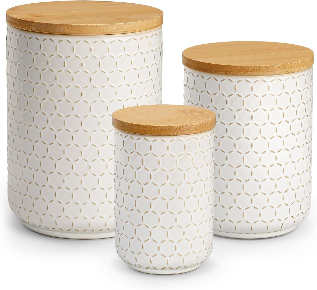 MALACASA LYDIA Ceramic Canister Set of 3 – Hexagon, Airtight Wooden Lids, 20/40/80 oz