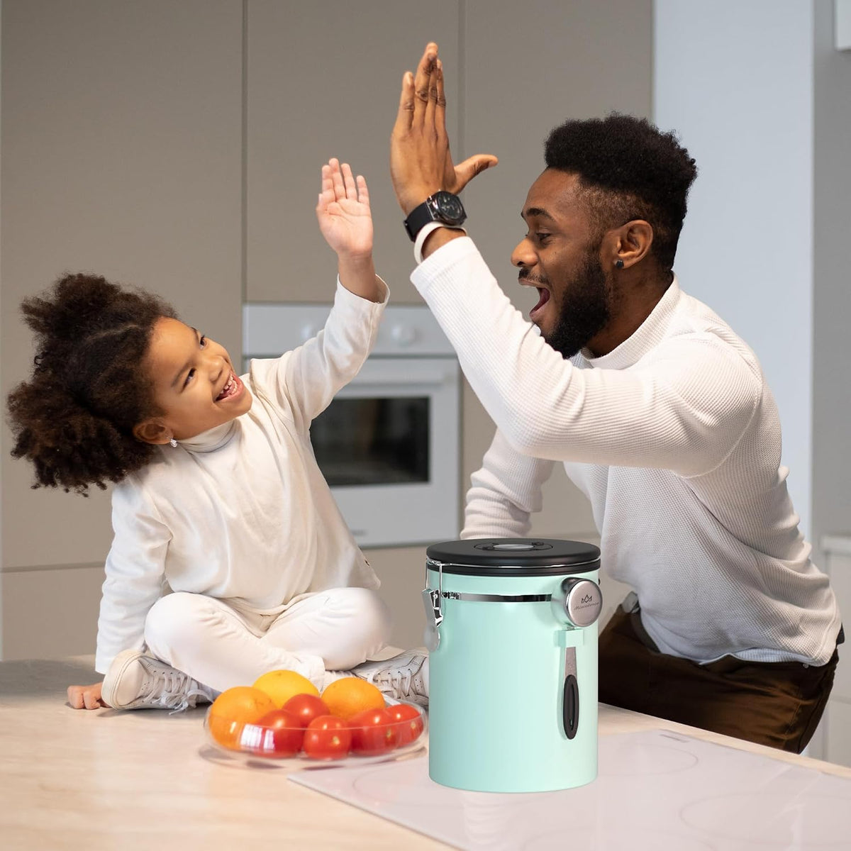 38 oz Stainless Steel Coffee Canister with Date Tracker & CO2 Valve – Mint Green, Airtight