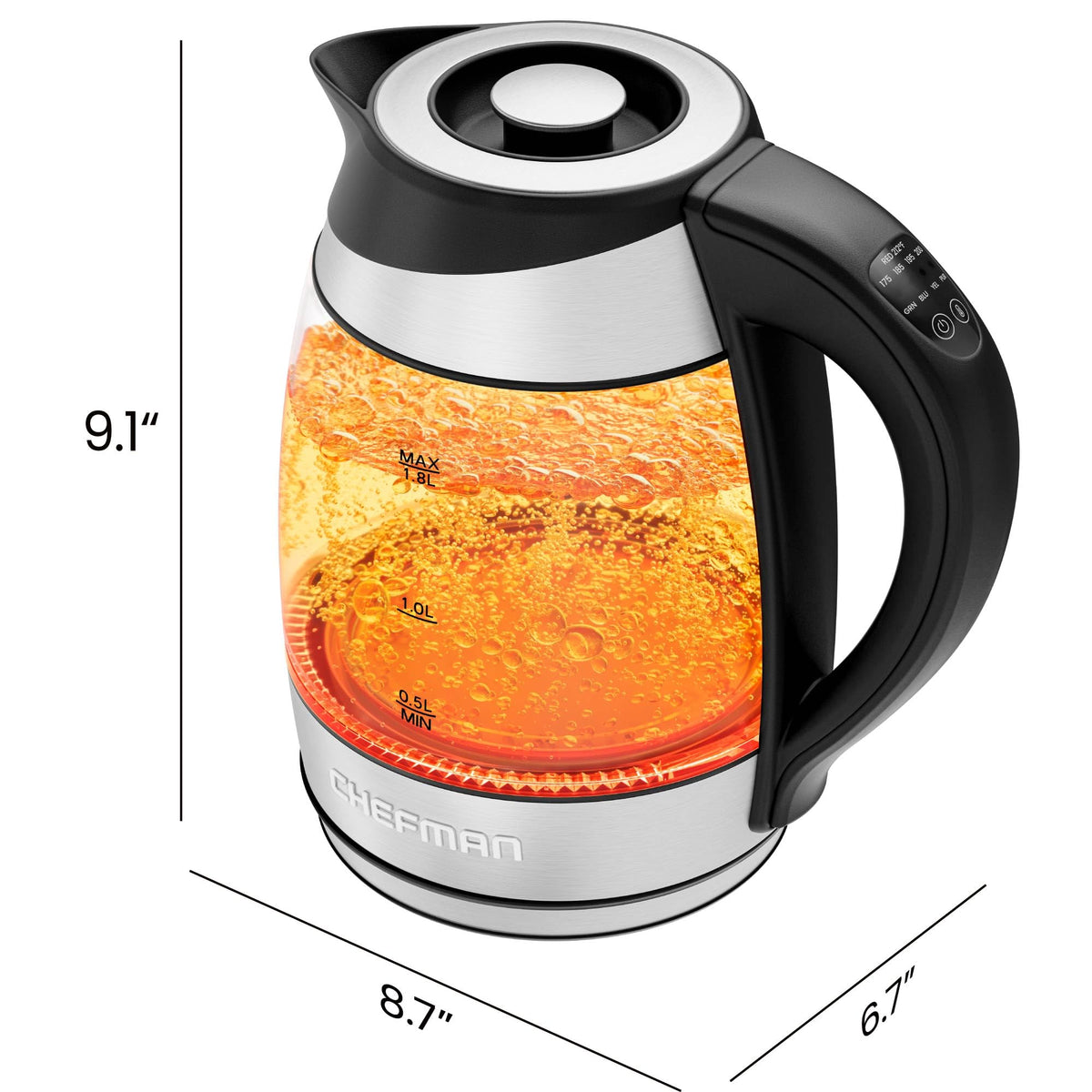 Chefman 1.2L Glass Electric Tea Kettle with Infuser