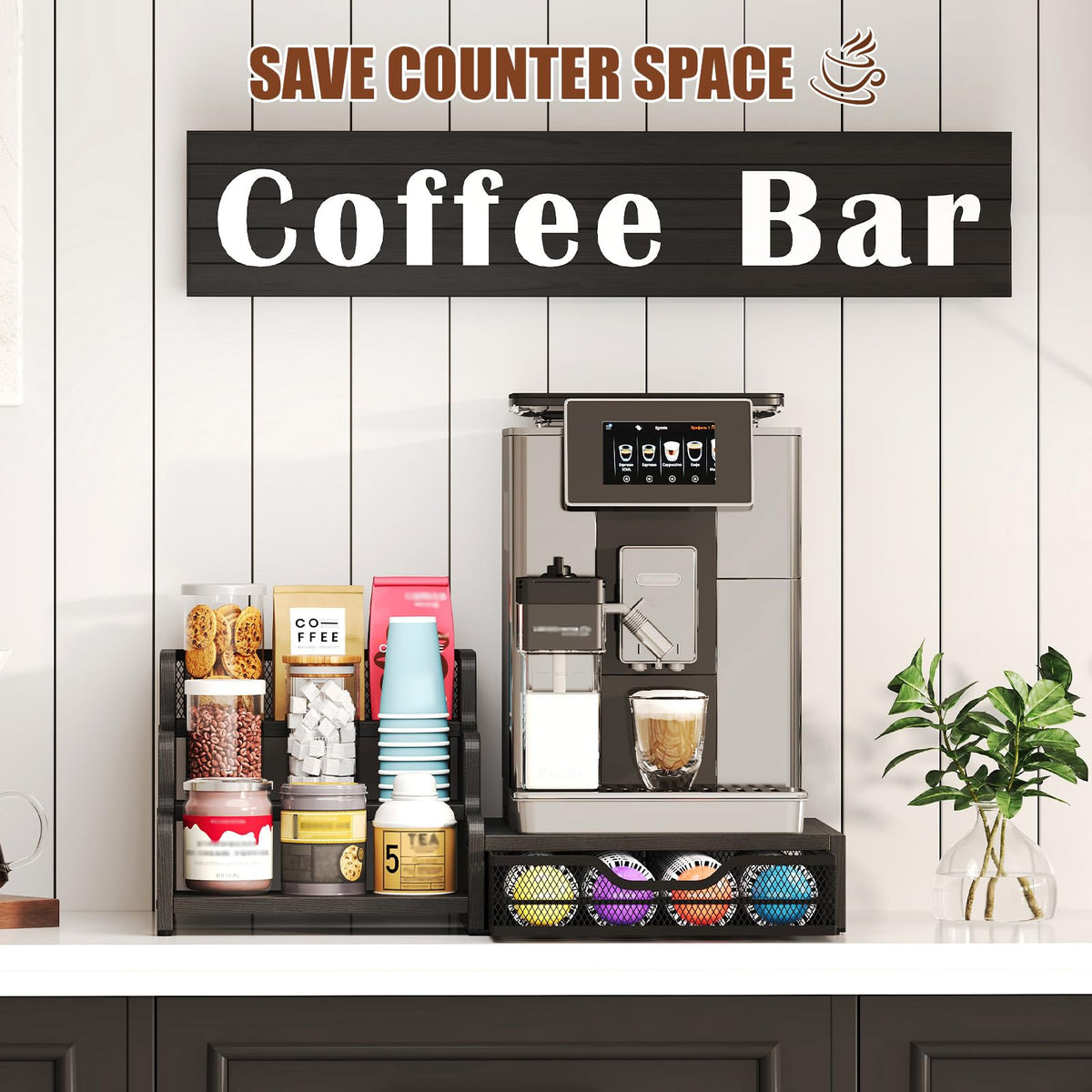 3-Tier Coffee Station Organizer with K-Cup Holder – Rustic Brown