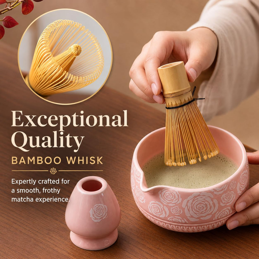 Buucup 7-Piece Green Ceramic Matcha Set – Bowl, Bamboo Whisk, Scoop, Holder, Rest, Sifter & Tea Towel