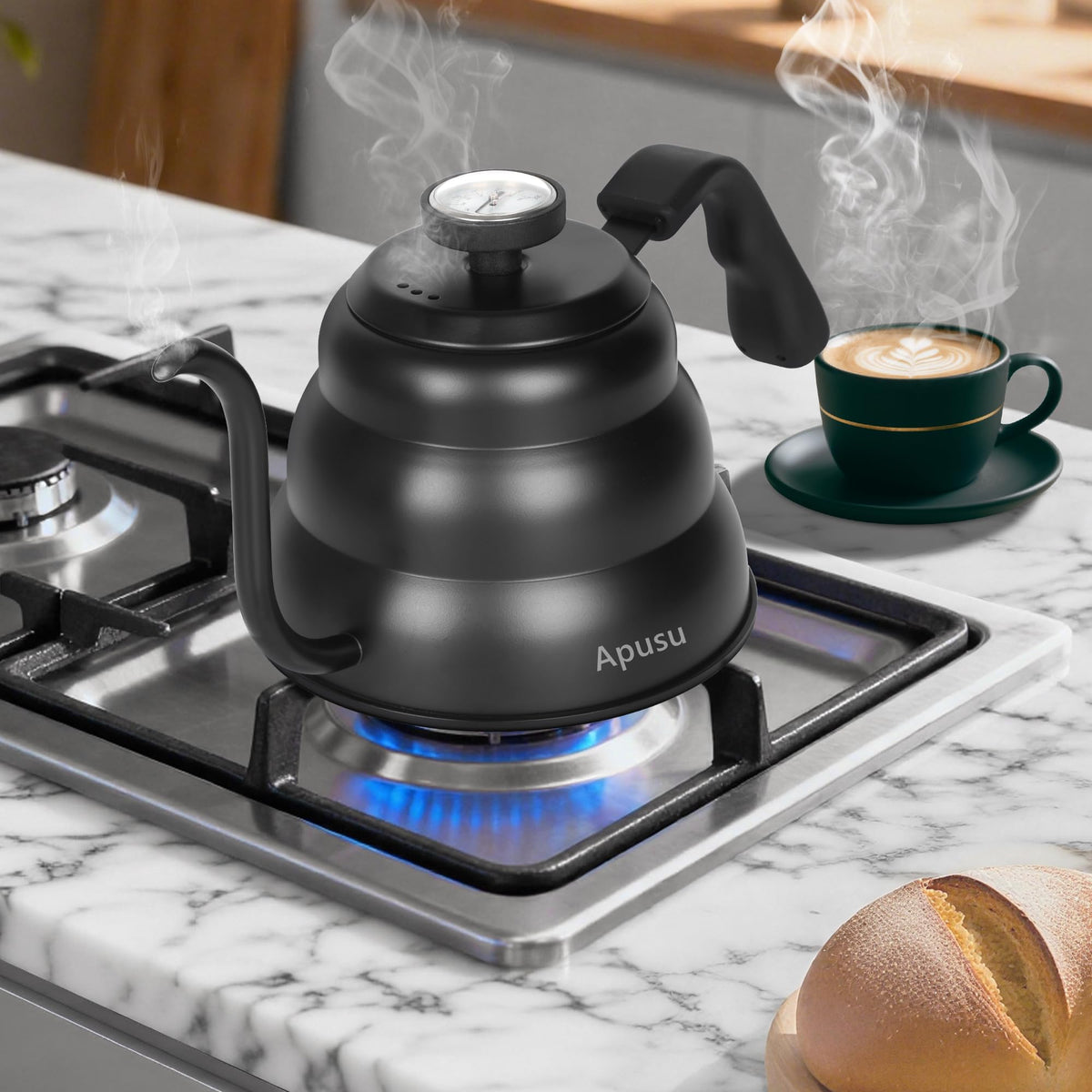 Stovetop Gooseneck Kettle with Thermometer – 40oz Stainless Steel, Pour Over