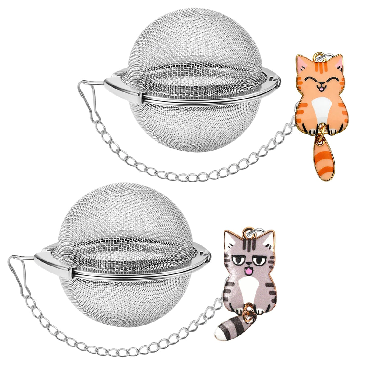 Cat Charm Tea Infuser Set of 2 – Stainless Steel, Moving Tail, Ragdoll & Tortoiseshell