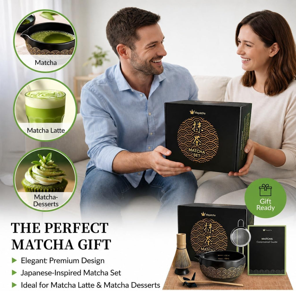 8-Piece Japanese Matcha Set – Spout Bowl with Measurement Marks, 100-Bristle Whisk & Crane Spoon Holder