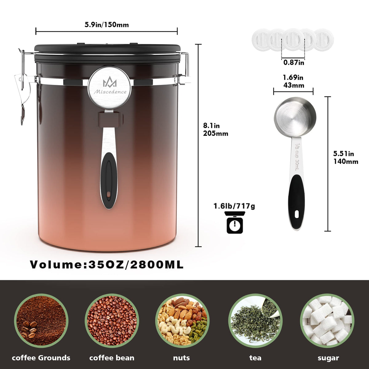 38 oz Stainless Steel Coffee Canister with Date Tracker & CO2 Valve – Mint Green, Airtight