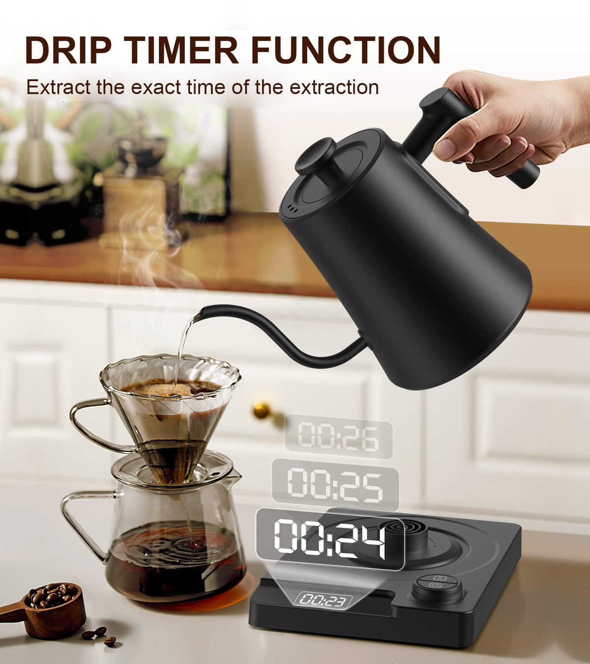 Electric Gooseneck Kettle – ±1°F Temp Control, Brew Timer, 0.6L, 900W