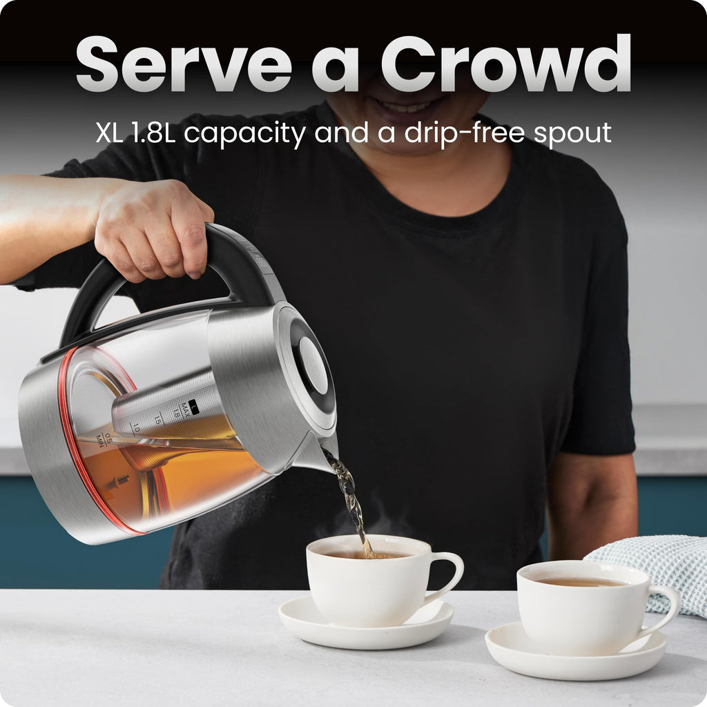 Chefman 1.2L Glass Electric Tea Kettle with Infuser