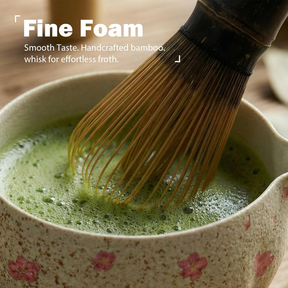 7-Piece Matcha Set – Floral Bowl & Purple Bamboo Whisk