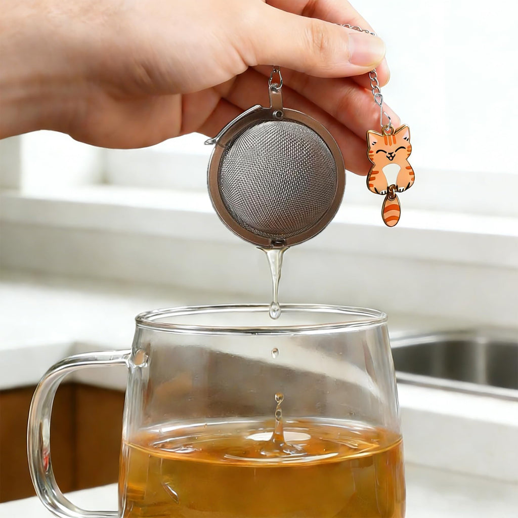 Cat Charm Tea Infuser Set of 2 – Stainless Steel, Moving Tail, Ragdoll & Tortoiseshell