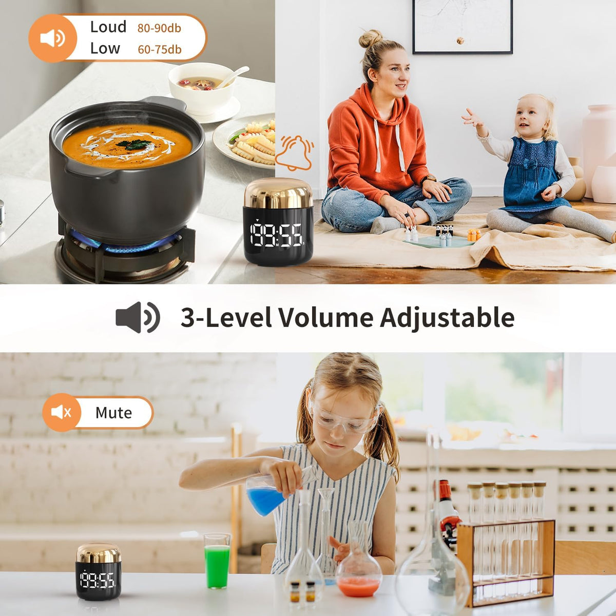 LED Countdown & Count-Up Kitchen Timer – Gold