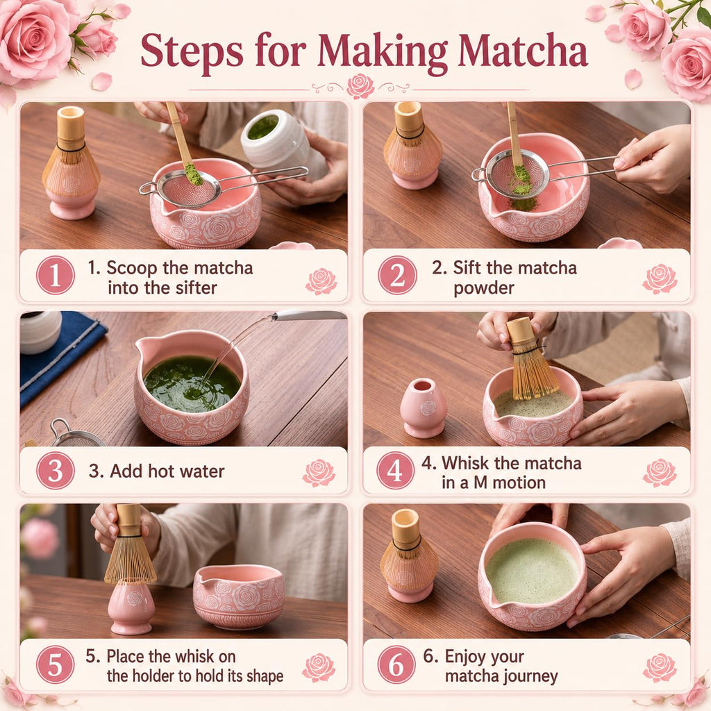 Buucup 7-Piece Green Ceramic Matcha Set – Bowl, Bamboo Whisk, Scoop, Holder, Rest, Sifter & Tea Towel