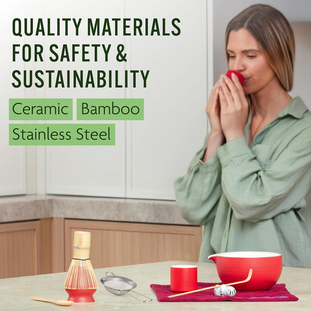 Lucky Red Matcha Tea Set – 8-Piece Japanese Ceremony Kit
