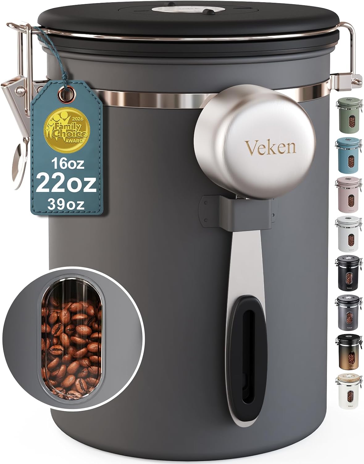 Veken Airtight Coffee Canister with Window 22oz – Black