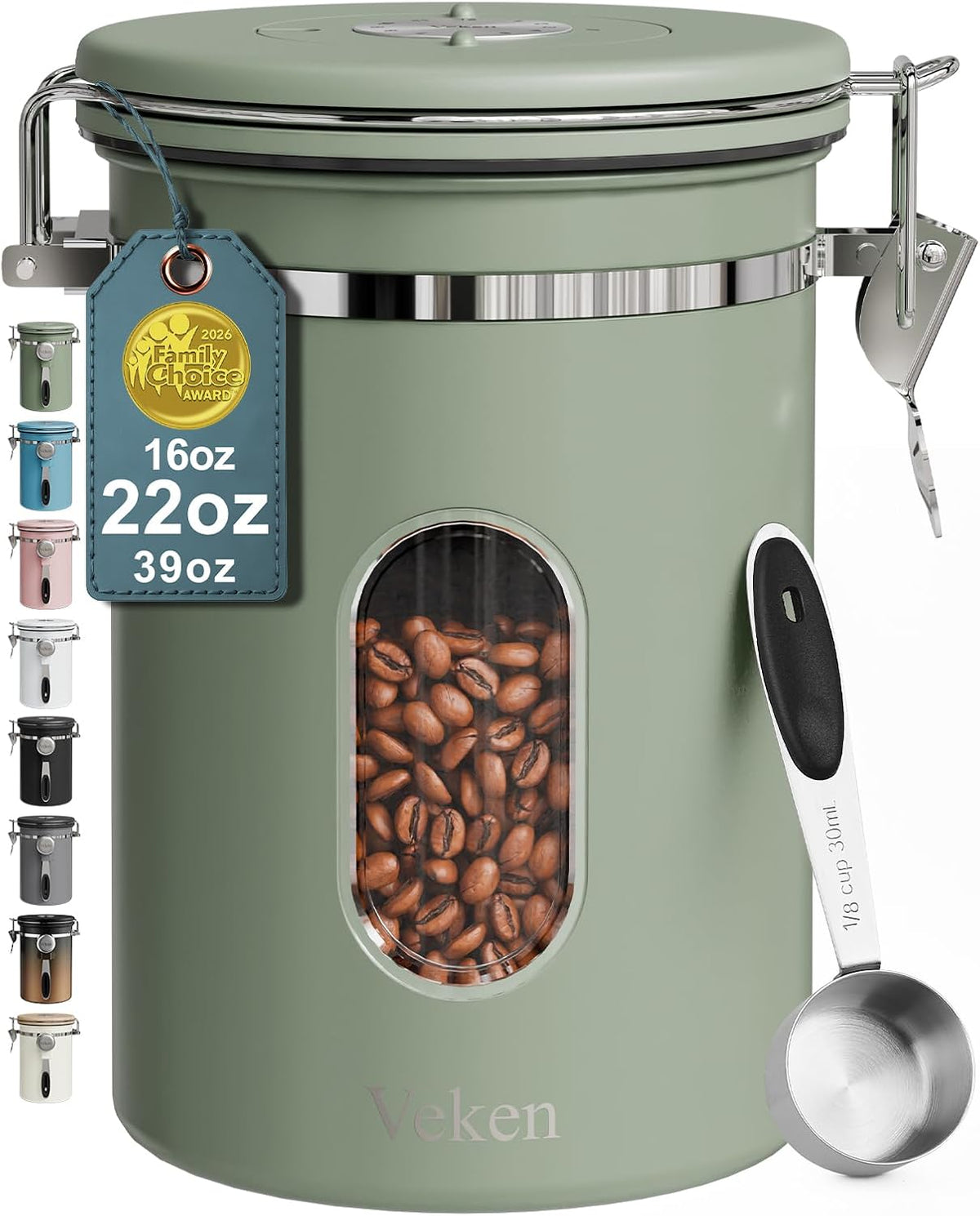 Veken Airtight Coffee Canister with Window 22oz – Black