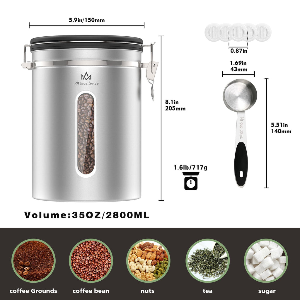 38 oz Stainless Steel Coffee Canister with Date Tracker & CO2 Valve – Mint Green, Airtight