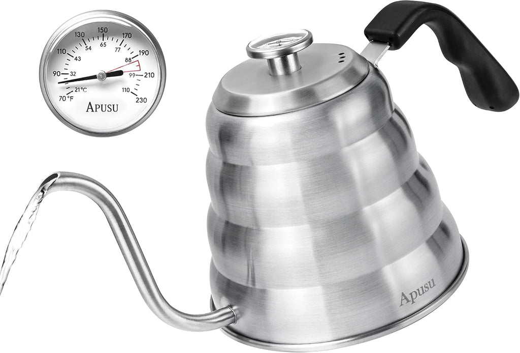 Stovetop Gooseneck Kettle with Thermometer – 40oz Stainless Steel, Pour Over