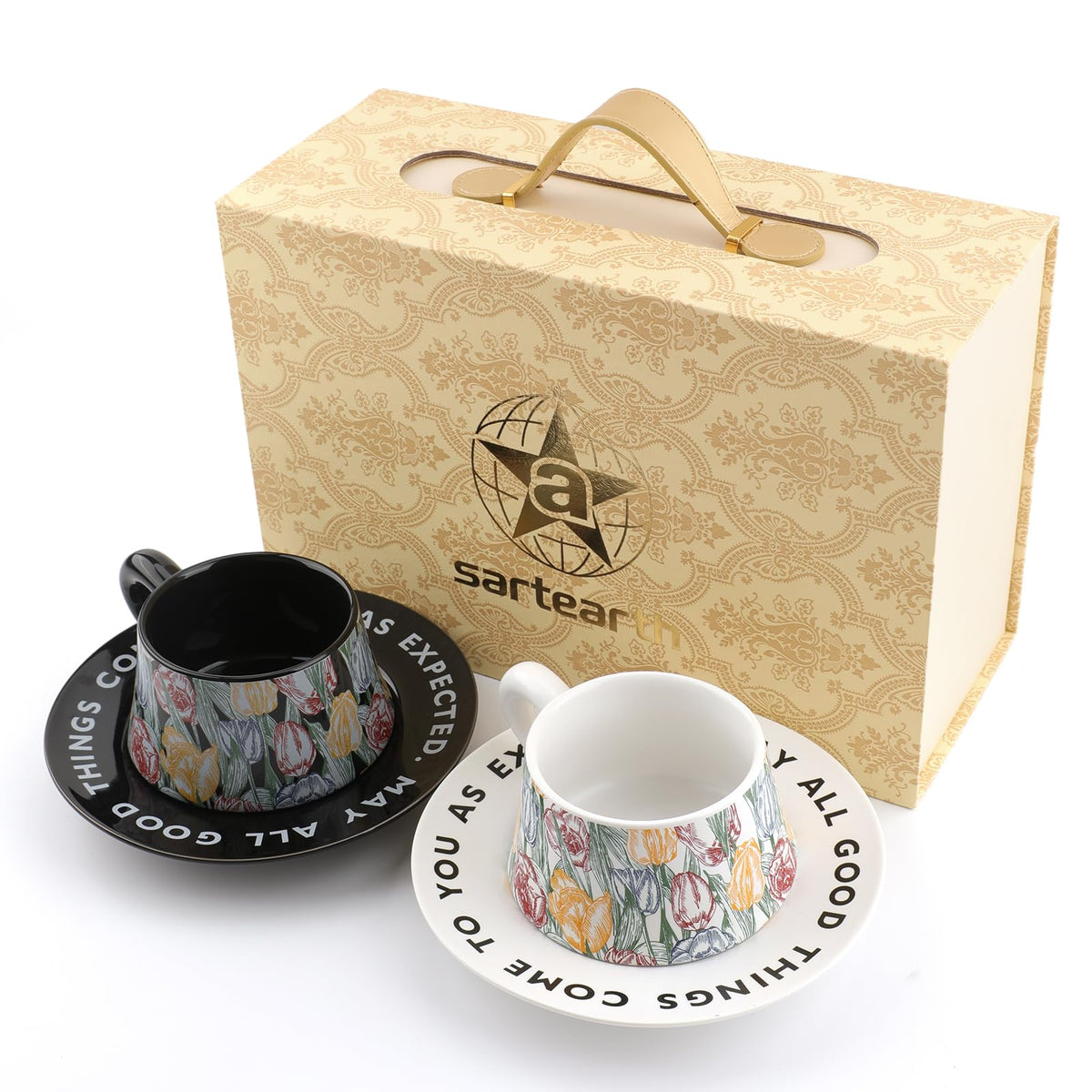 Bone China Floral Tea Cup & Saucer Set with Spoon – 7 oz