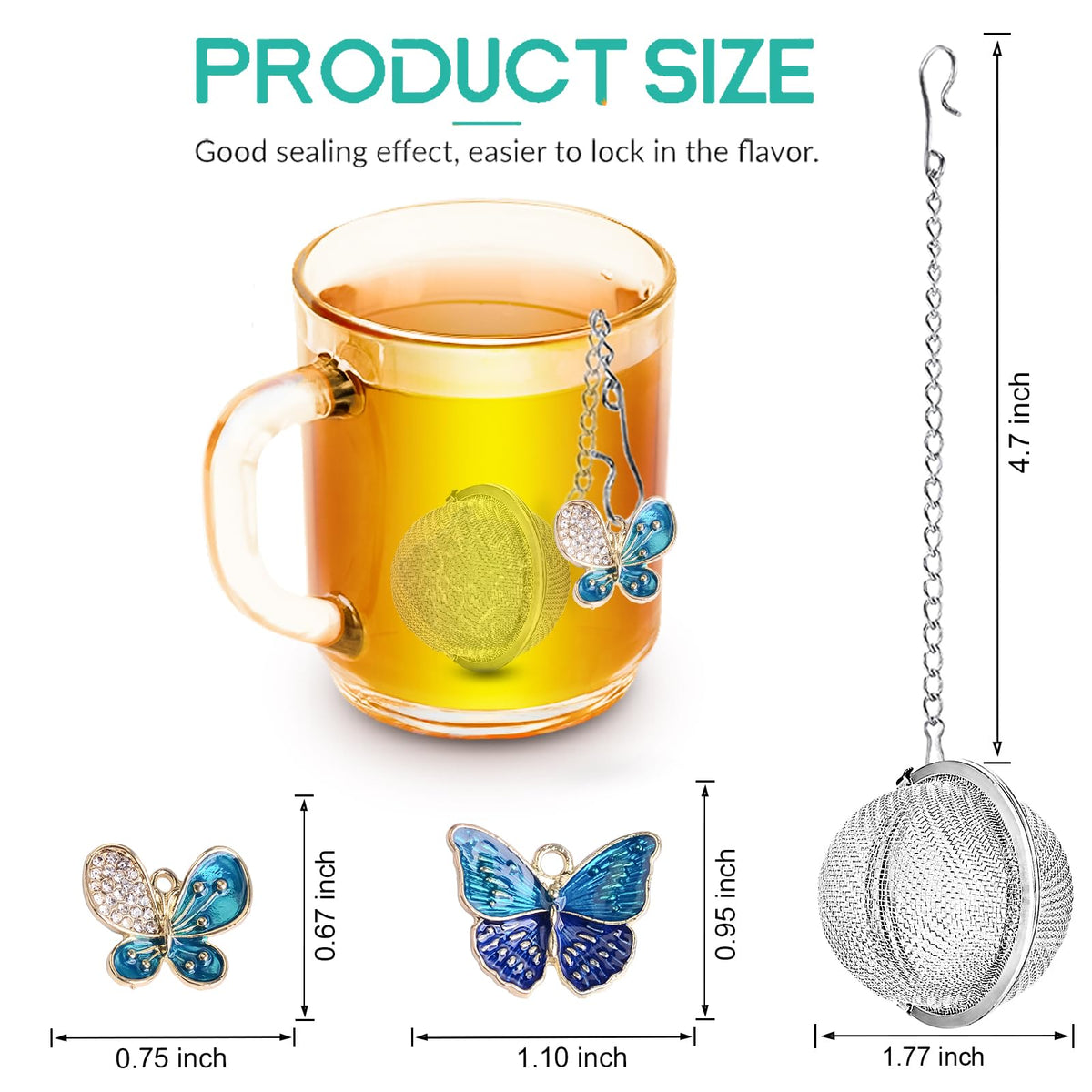 Tea Ball Infuser Set of 2 with Dragonfly & Butterfly Charms – Stainless Steel, Loose Leaf