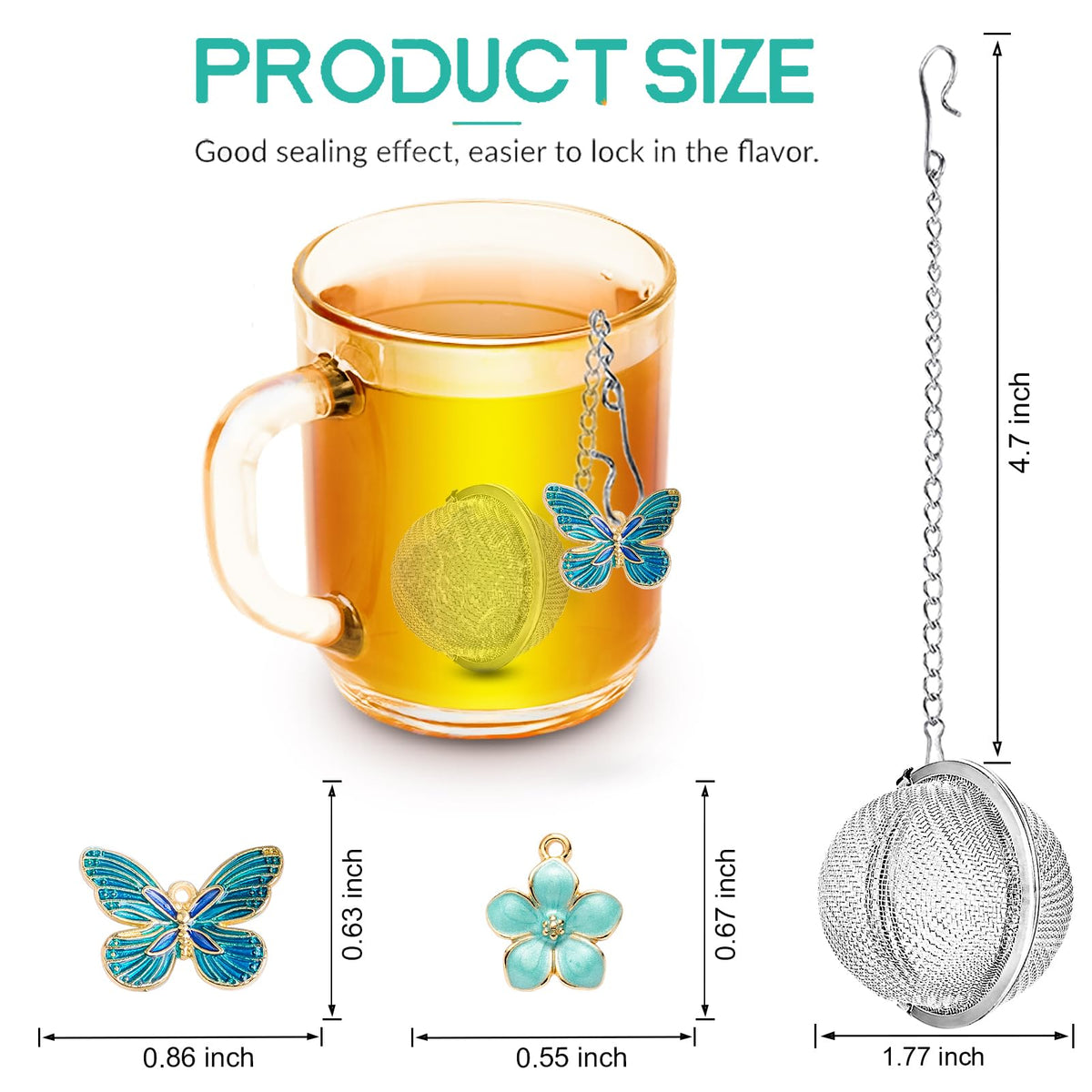Tea Ball Infuser Set of 2 with Dragonfly & Butterfly Charms – Stainless Steel, Loose Leaf
