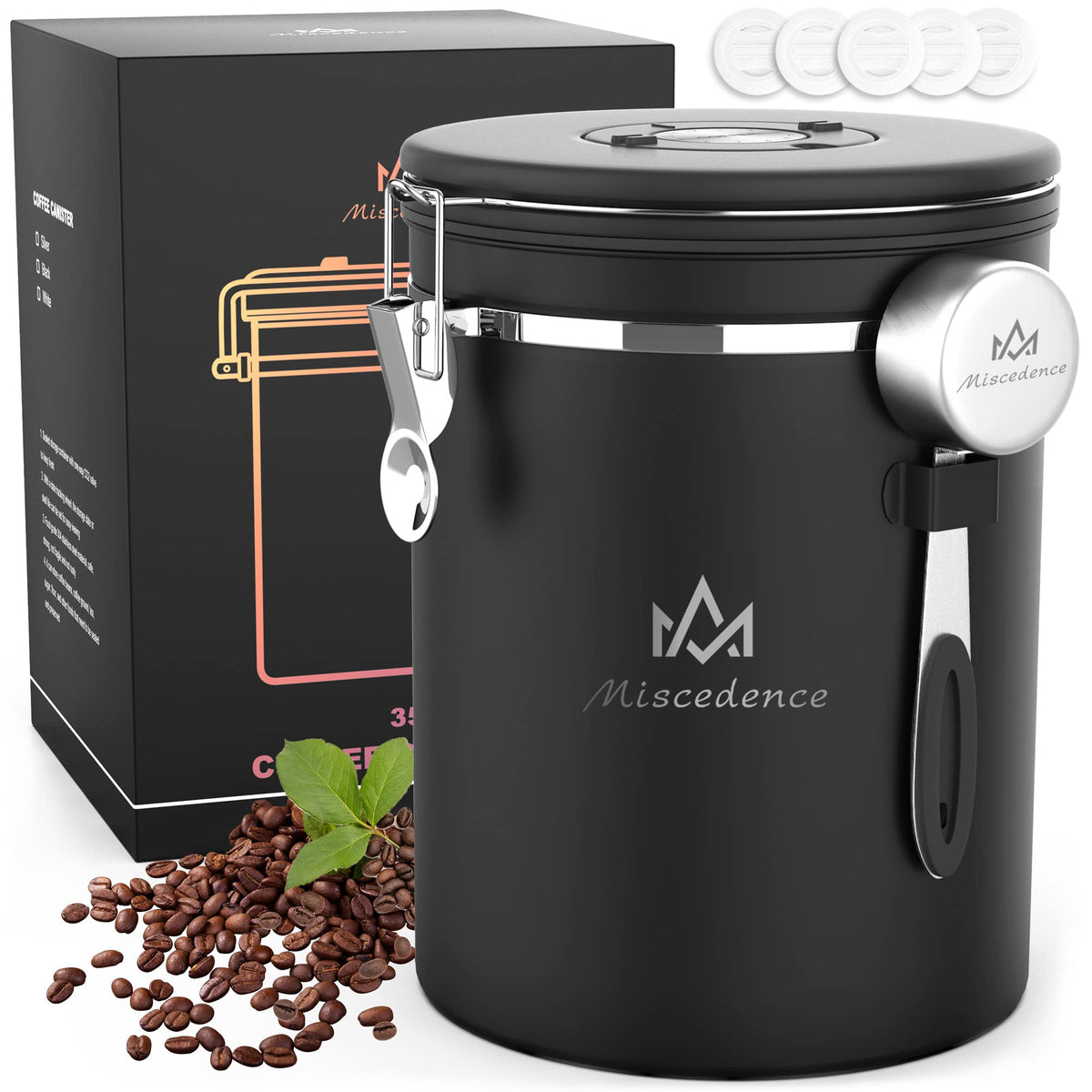38 oz Stainless Steel Coffee Canister with Date Tracker & CO2 Valve – Mint Green, Airtight