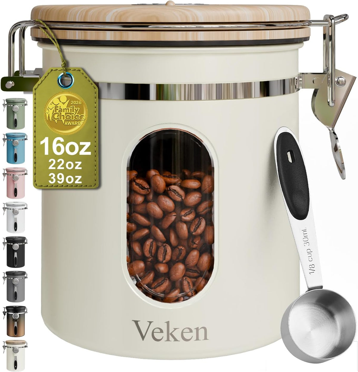 Veken Airtight Coffee Canister with Window 22oz – Black