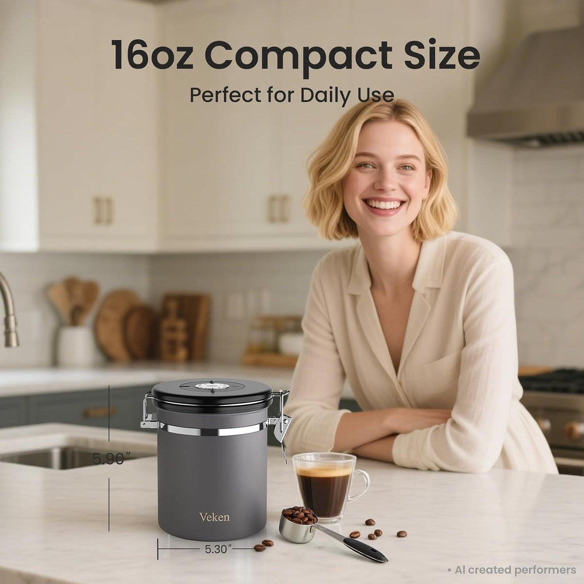 Veken Airtight Coffee Canister 39oz – Gray