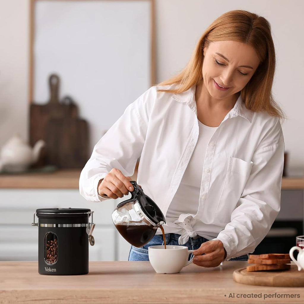 Veken Airtight Coffee Canister with Window 22oz – Black