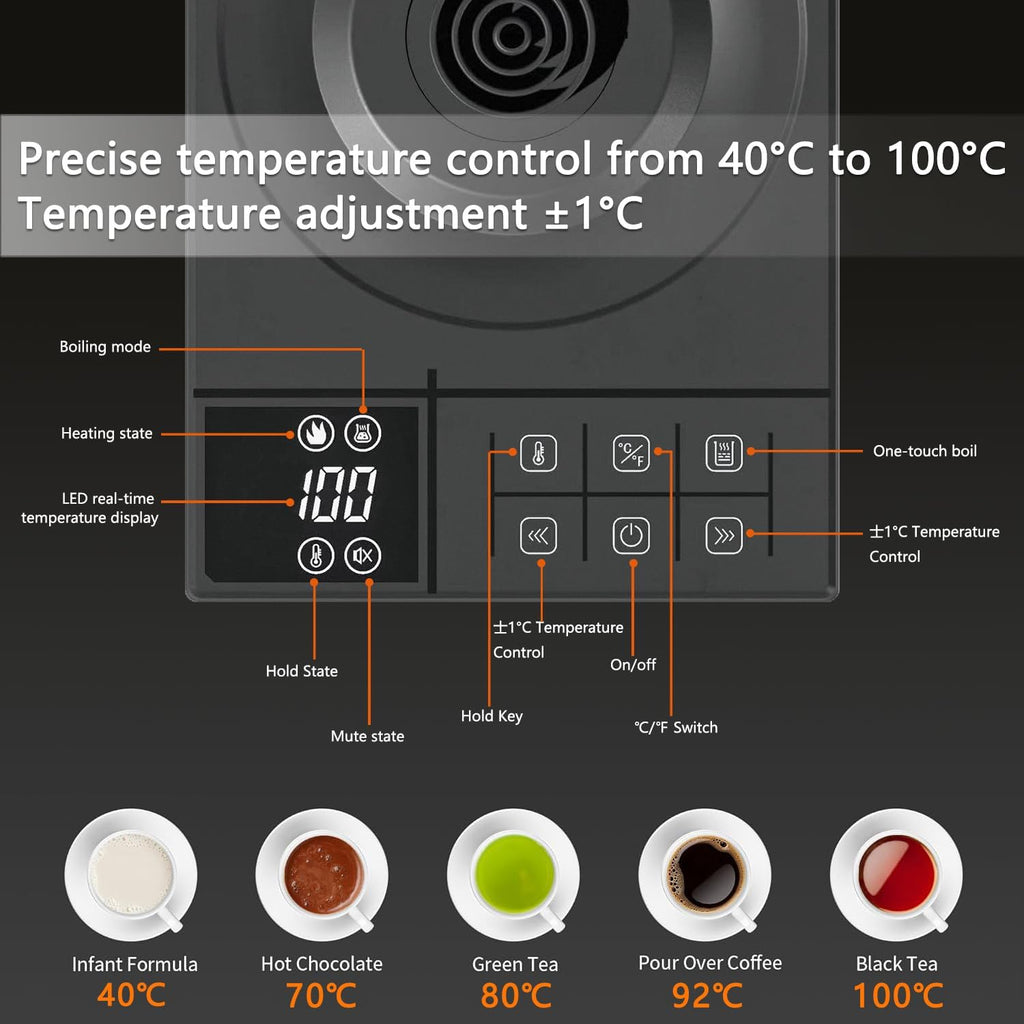Electric Gooseneck Kettle – ±1°F Temp Control, Brew Timer, 0.6L, 900W