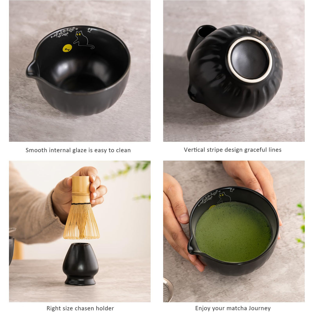 Tang Pin 5-Piece Matcha Set – 15oz Mottled Green Ceramic Bowl, Whisk, Scoop & Chasen Holder
