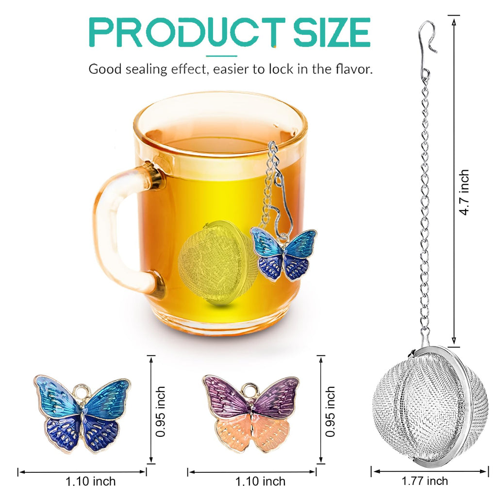 Tea Ball Infuser Set of 2 with Dragonfly & Butterfly Charms – Stainless Steel, Loose Leaf